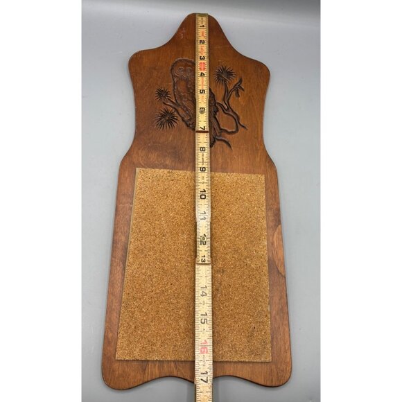 Vtg 70s Wooden Owl Wall Hanging Cork Board Boho Retro Bulletin Board - Picture 5 of 5